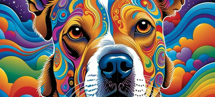 Retrato colorido de un perro que ilustra su ecosistema emocional